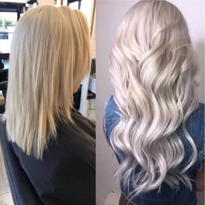 Platinum perfection with perfect color matching! Gorgeous blonde length